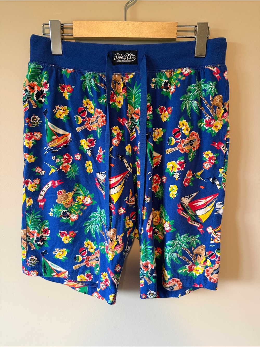 Polo Ralph Lauren Blue Hawaiian Tropical Polo Bear Sleep Shorts Size Small